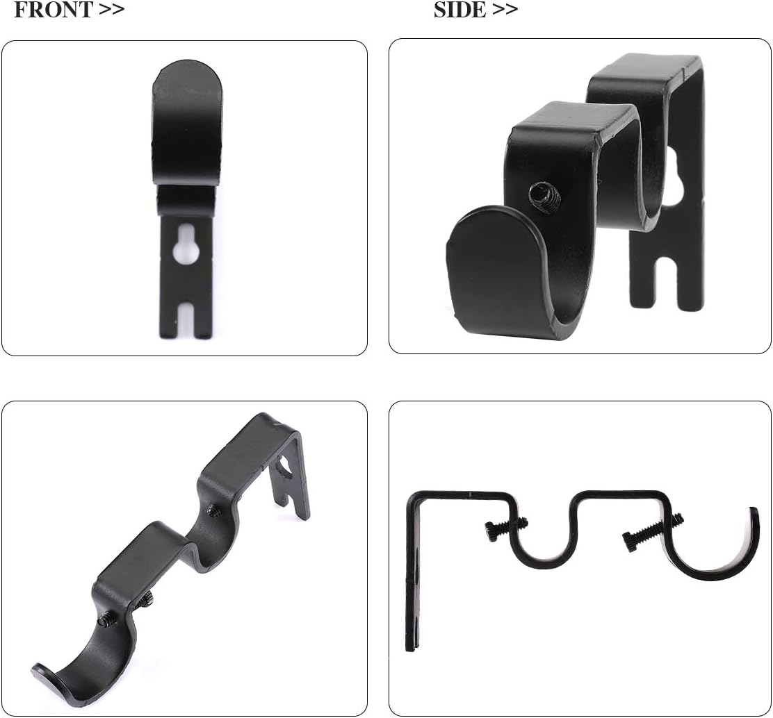 Heavy Duty Double Curtain Rod Brackets, 1" & 5/8" Inch Rod Holders Set of 2, Black