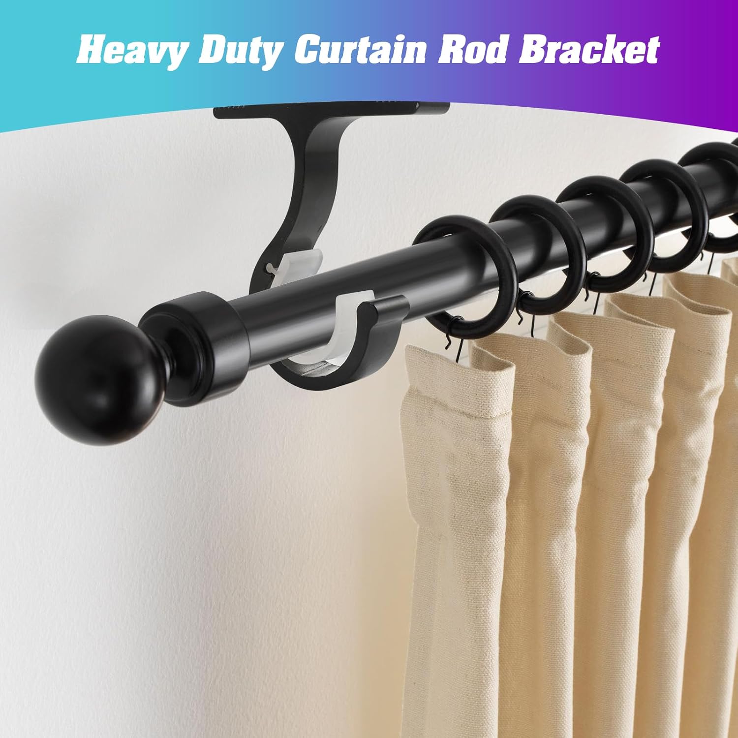 Ceiling Mount & Wall Installation Curtain Rod Brackets Holders for 1 Inch Rod, Black Set of 2, Black