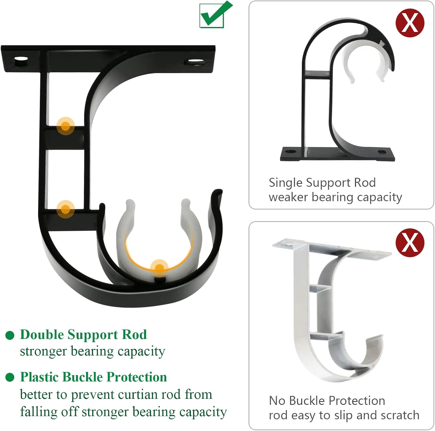 Ceiling Curtain Rod Bracket, 4 Pack Heavy Duty Curtain Rod Holders, Aluminum Alloy, Black Ceiling Curtain Hooks Hangers Fit for 1 Inch Drapery Rods