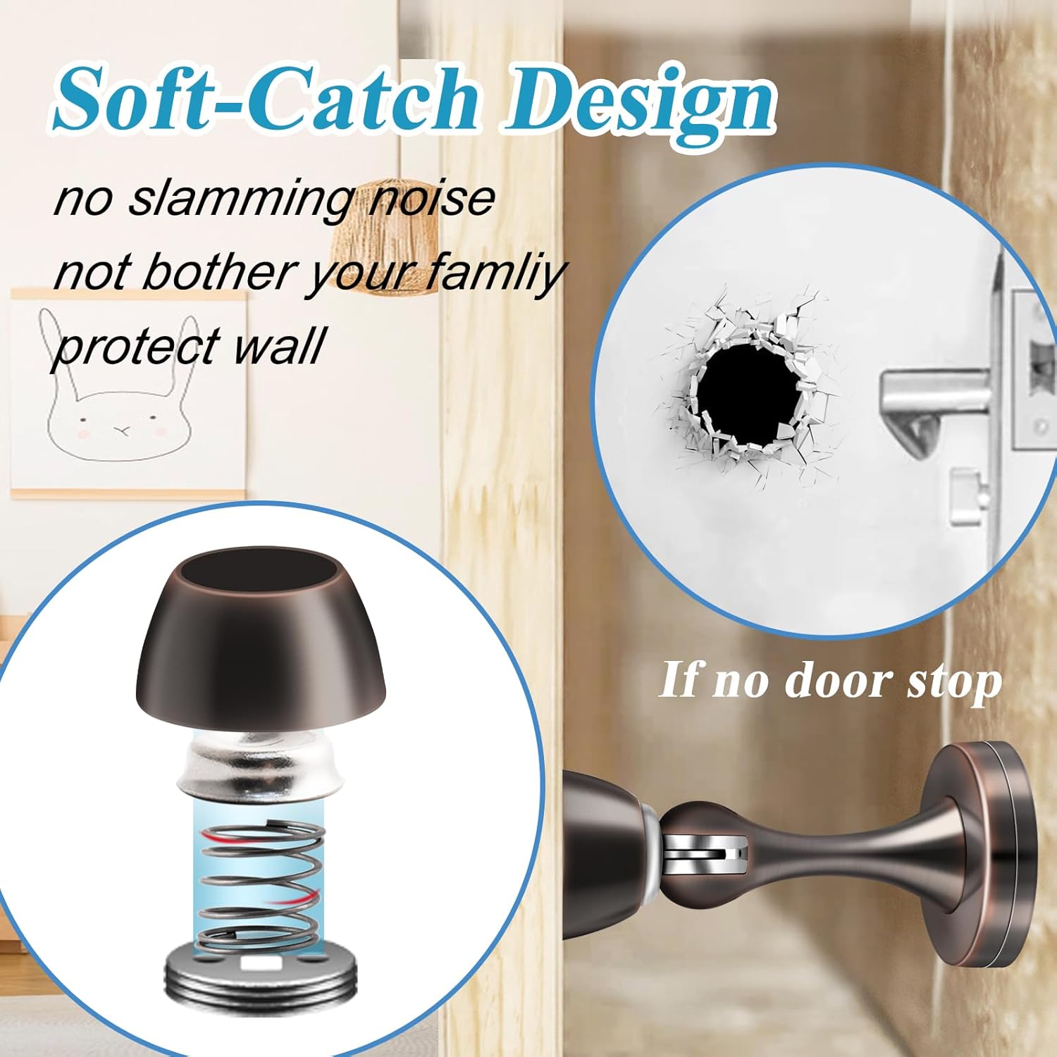 Magnetic Door Stoppers, Wall Floor Mount Door Stop, Oil Rubbed Bronze Heavy Duty Catch Holder, Stainless Steel, Doorstops for Bottom of Door, 2 Pack