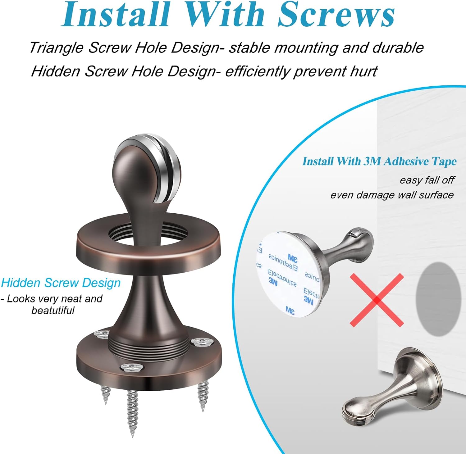 Magnetic Door Stoppers, Wall Floor Mount Door Stop, Oil Rubbed Bronze Heavy Duty Catch Holder, Stainless Steel, Doorstops for Bottom of Door, 2 Pack