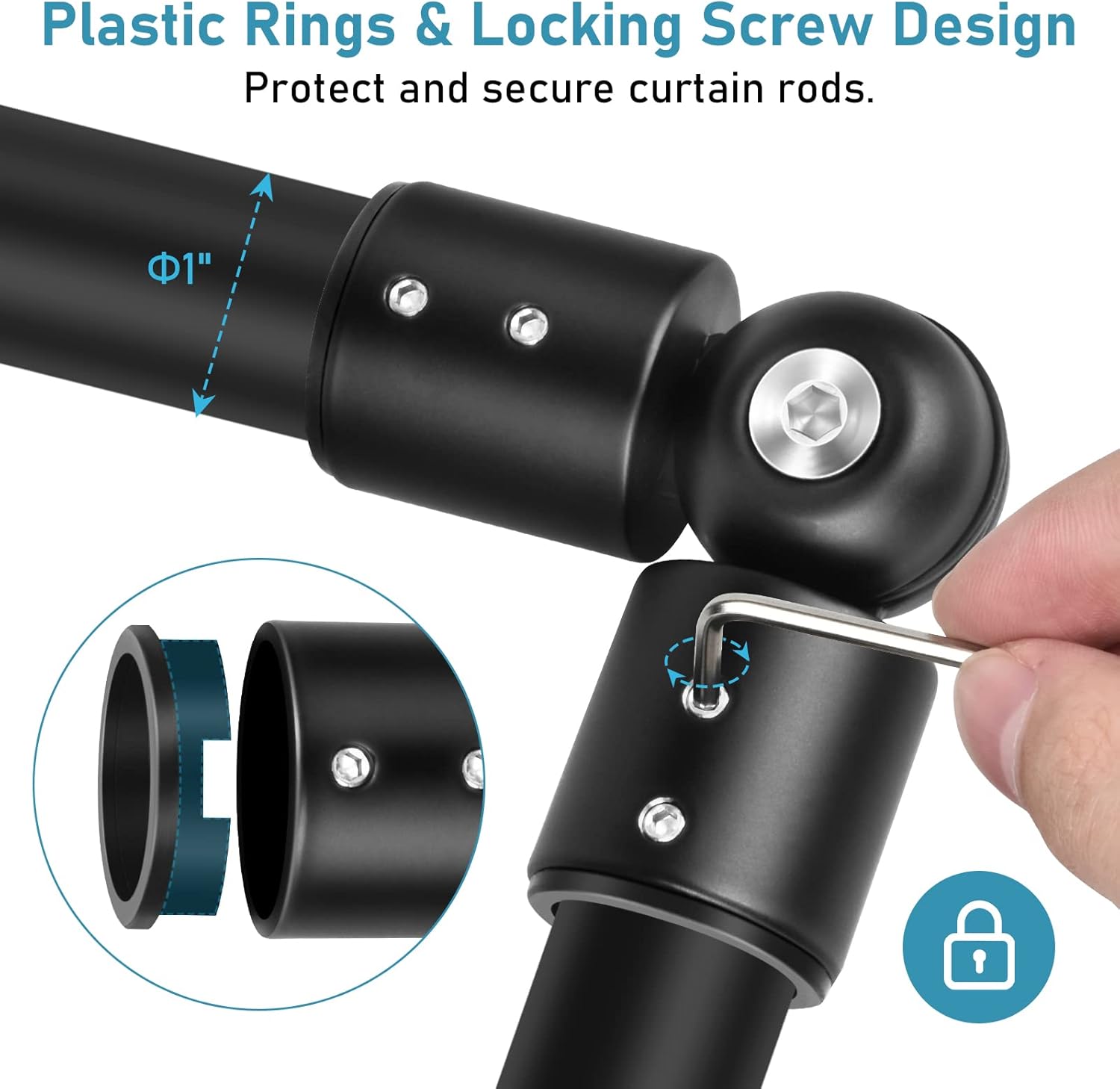 Curtain Rod Corner Connector Heavy Duty Hinged Elbow Connector, Adjustable Corner Curtain Rod Connector for 1 Inch Bay Window Curtain Rods, Black 1 Pack