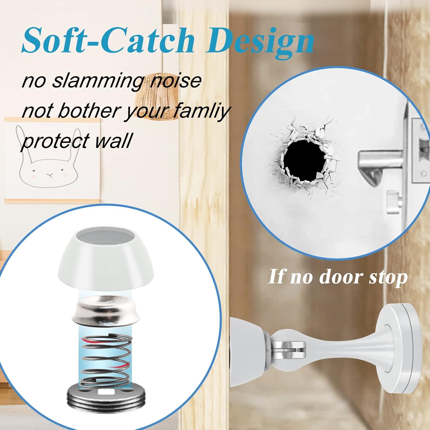 Door Stopper, Magnetic Door Stop White Wall Floor Mount Magnetic Door Stoppers Stainless Steel Magnetic Door Holder Catch Heavy Duty Modern Door Stops for Bottom of Door, 2 Pack