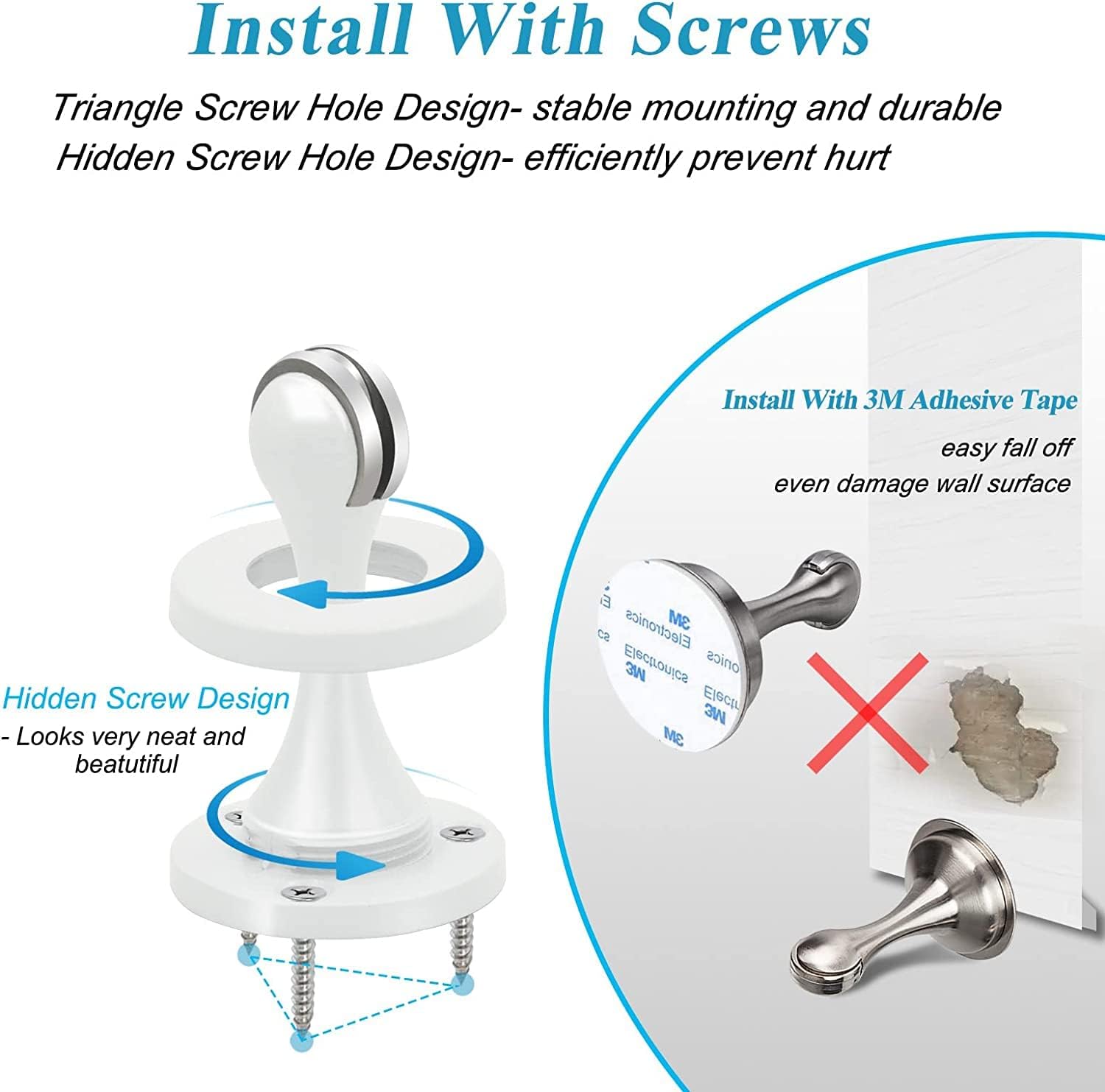 Door Stopper, Magnetic Door Stop White Wall Floor Mount Magnetic Door Stoppers Stainless Steel Magnetic Door Holder Catch Heavy Duty Modern Door Stops for Bottom of Door, 2 Pack