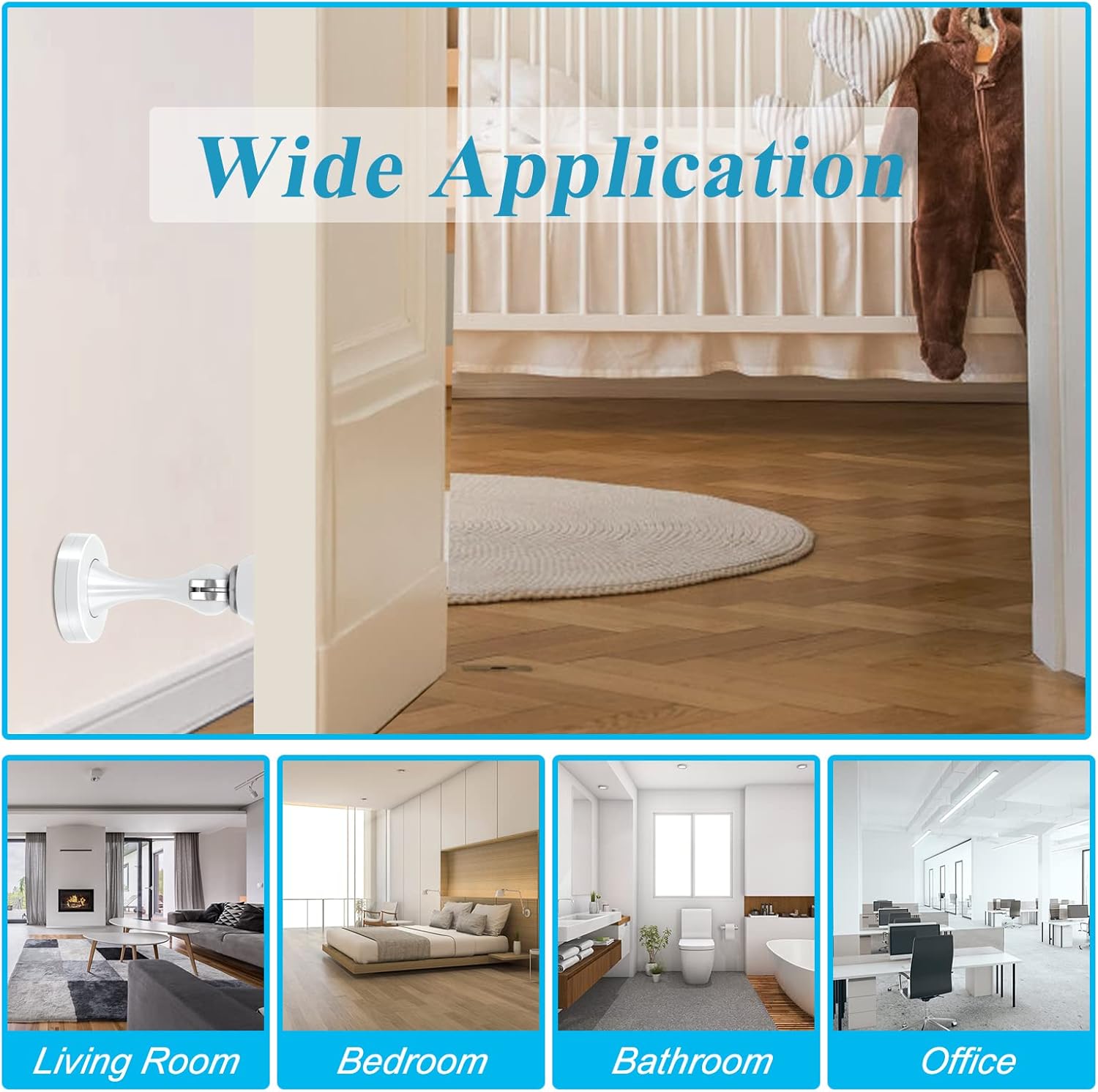 Door Stopper, Magnetic Door Stop White Wall Floor Mount Magnetic Door Stoppers Stainless Steel Magnetic Door Holder Catch Heavy Duty Modern Door Stops for Bottom of Door, 2 Pack