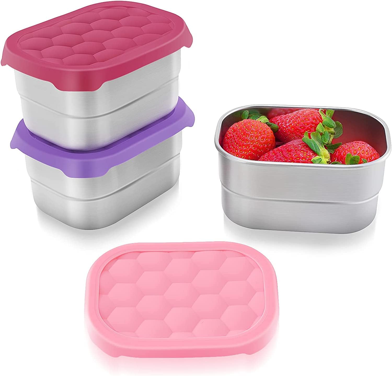 Small 1 CUP Stainless Steel Snack Containers for Kids | Easy Open Leak Proof Food Containers with Silicone Lids - Perfect l Toddler Lunch Box for Daycare and School 8oz
