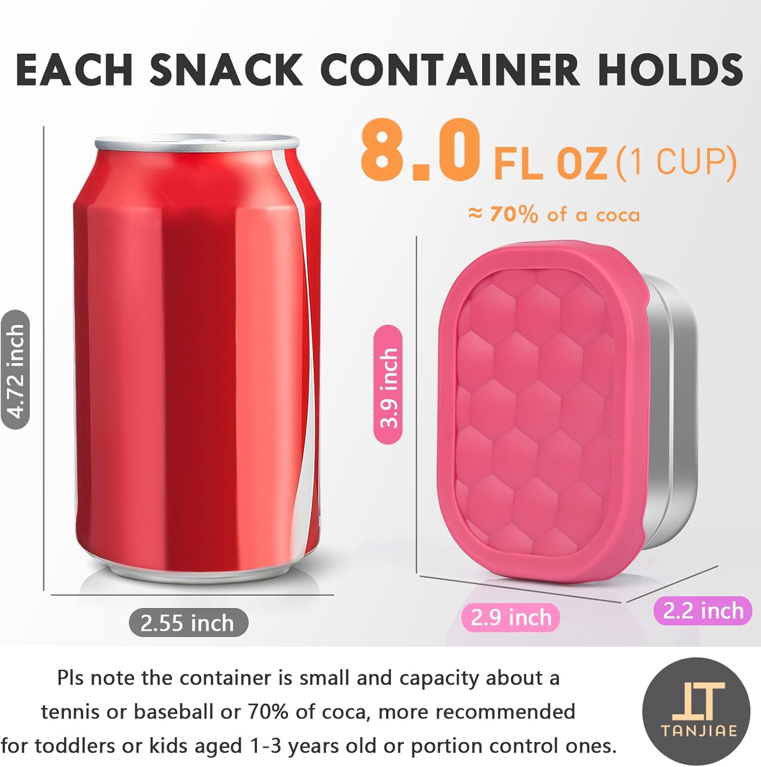 Small 1 CUP Stainless Steel Snack Containers for Kids | Easy Open Leak Proof Food Containers with Silicone Lids - Perfect l Toddler Lunch Box for Daycare and School 8oz