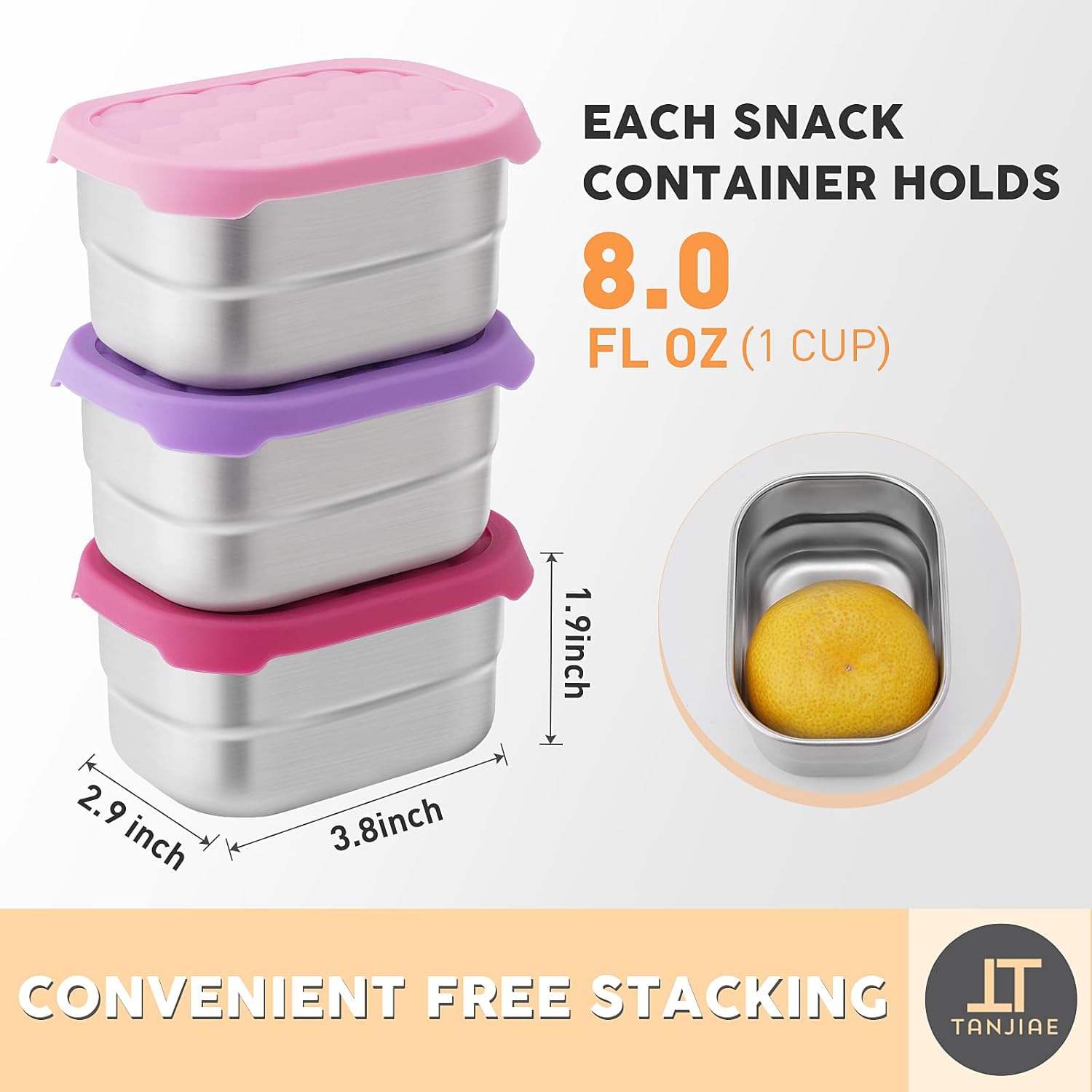 Small 1 CUP Stainless Steel Snack Containers for Kids | Easy Open Leak Proof Food Containers with Silicone Lids - Perfect l Toddler Lunch Box for Daycare and School 8oz