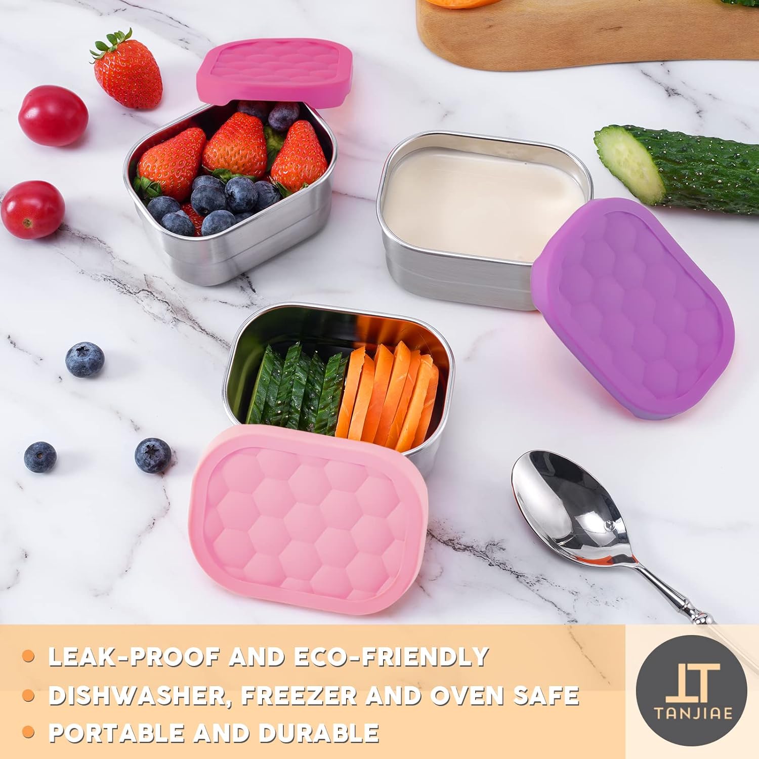 Small 1 CUP Stainless Steel Snack Containers for Kids | Easy Open Leak Proof Food Containers with Silicone Lids - Perfect l Toddler Lunch Box for Daycare and School 8oz
