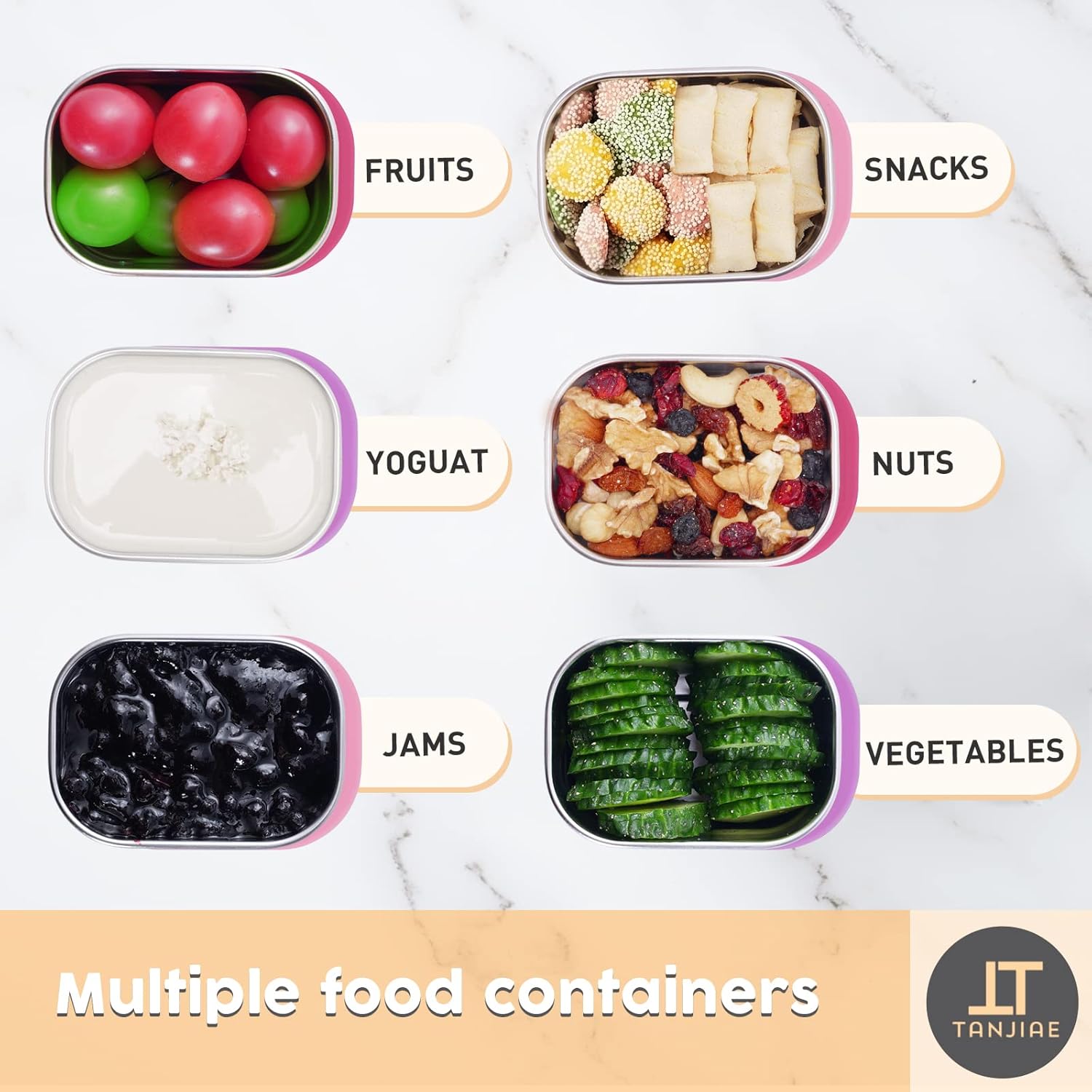 Small 1 CUP Stainless Steel Snack Containers for Kids | Easy Open Leak Proof Food Containers with Silicone Lids - Perfect l Toddler Lunch Box for Daycare and School 8oz