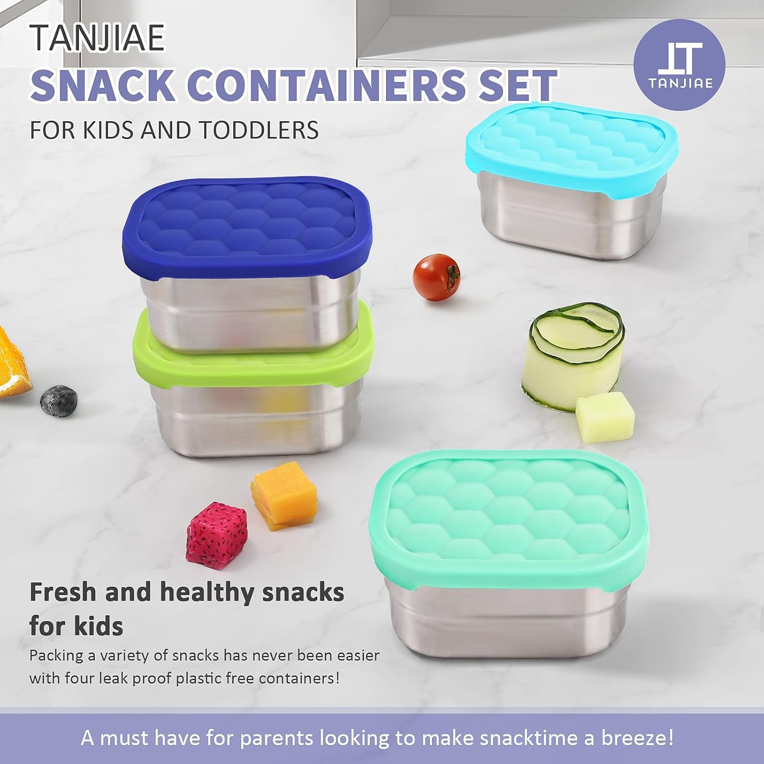 4Pack 8oz Small 1 CUP Stainless Steel Snack Containers for Kids | Reusable Easy Open Toddler Snack Containers with Silicone Lids | Stackable Toddler Lunch Box for Daycare, School and Travel