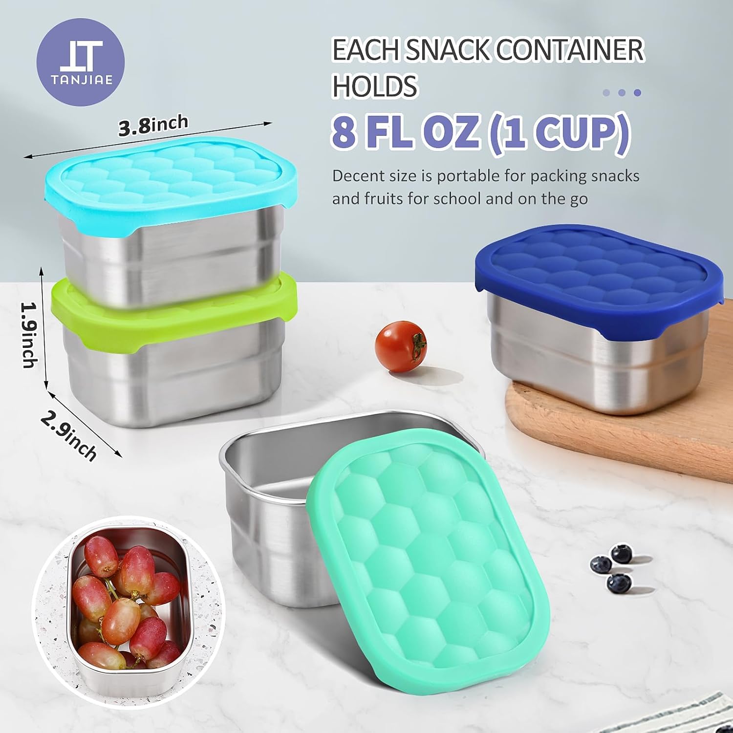 4Pack 8oz Small 1 CUP Stainless Steel Snack Containers for Kids | Reusable Easy Open Toddler Snack Containers with Silicone Lids | Stackable Toddler Lunch Box for Daycare, School and Travel