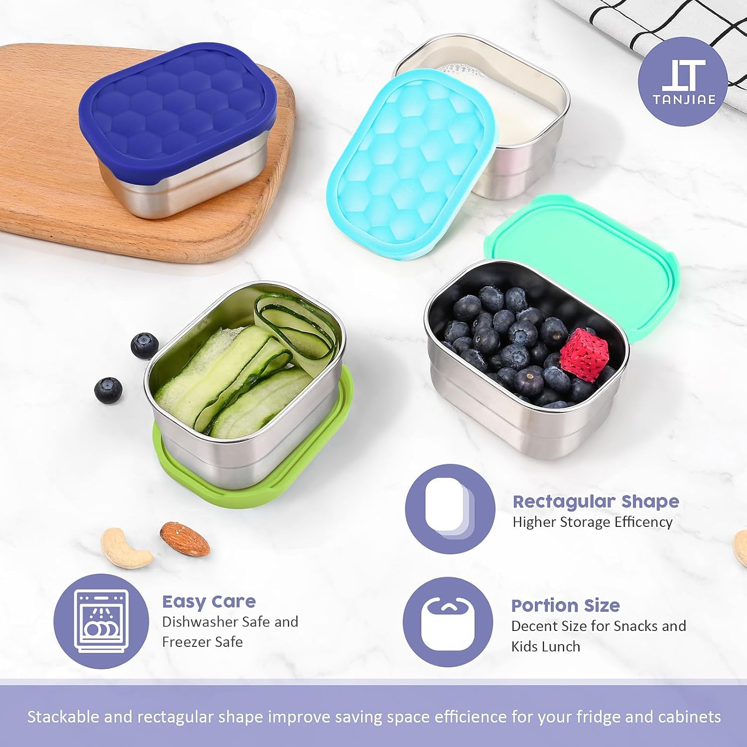 4Pack 8oz Small 1 CUP Stainless Steel Snack Containers for Kids | Reusable Easy Open Toddler Snack Containers with Silicone Lids | Stackable Toddler Lunch Box for Daycare, School and Travel