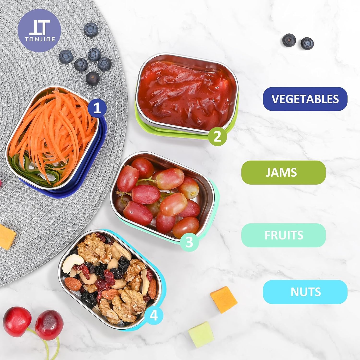4Pack 8oz Small 1 CUP Stainless Steel Snack Containers for Kids | Reusable Easy Open Toddler Snack Containers with Silicone Lids | Stackable Toddler Lunch Box for Daycare, School and Travel