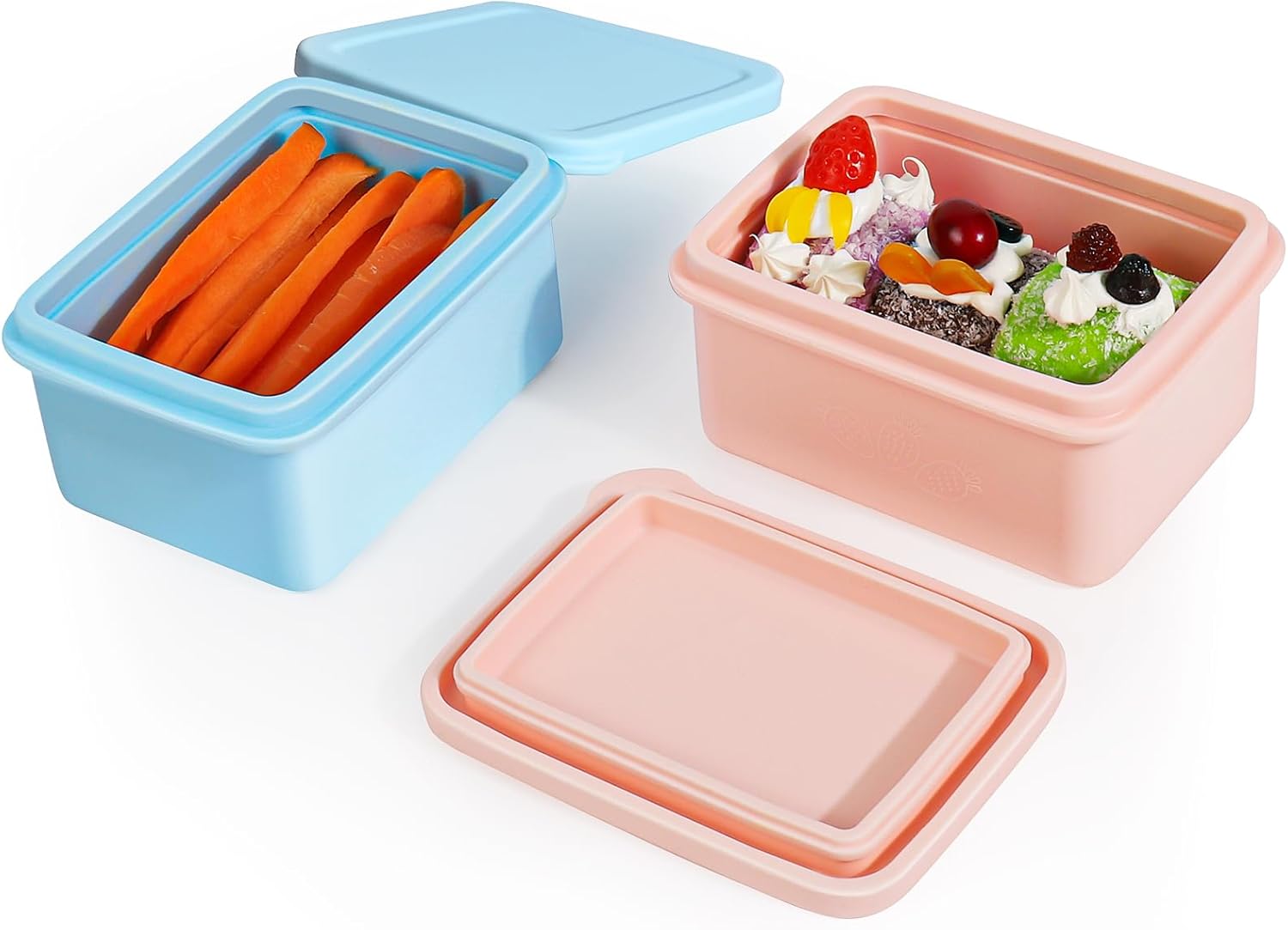 Silicone Snack Containers for Kids, Leak Proof Microwavable Small Lunch Box Containers with Lids for Toddlers, 1 Cup BPA Free Freezer Molds for Soups/Baby Food Storage 13.5oz*2