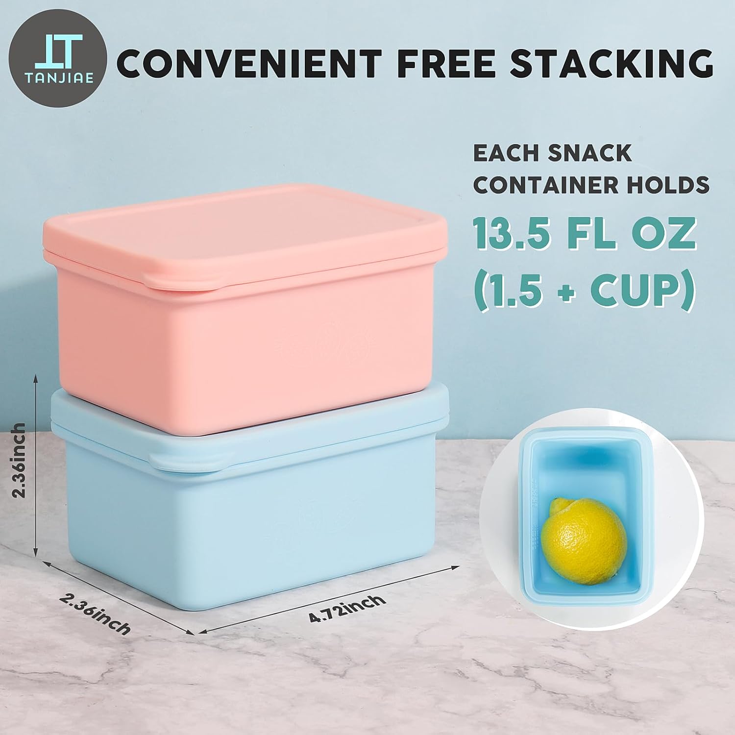Silicone Snack Containers for Kids, Leak Proof Microwavable Small Lunch Box Containers with Lids for Toddlers, 1 Cup BPA Free Freezer Molds for Soups/Baby Food Storage 13.5oz*2