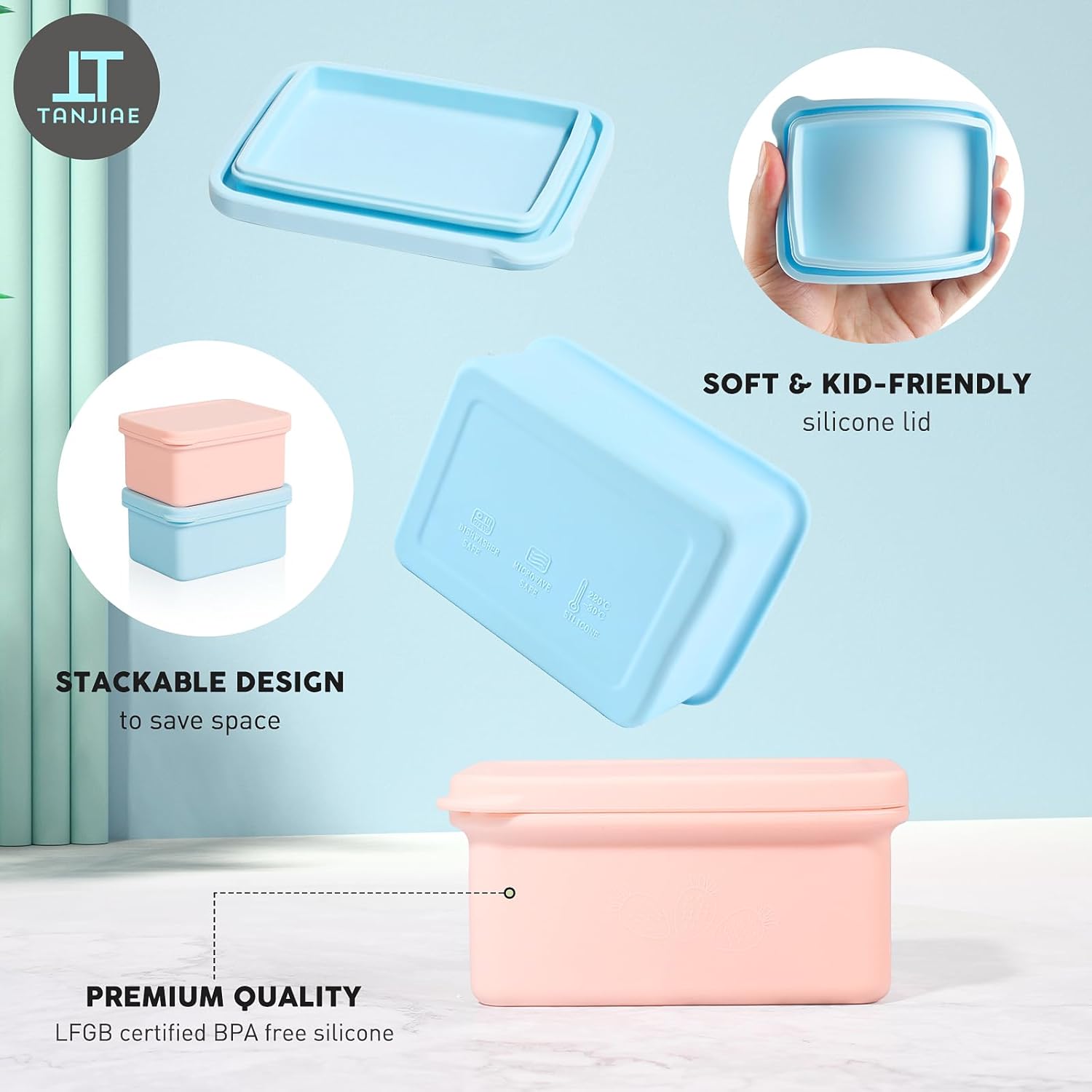 Silicone Snack Containers for Kids, Leak Proof Microwavable Small Lunch Box Containers with Lids for Toddlers, 1 Cup BPA Free Freezer Molds for Soups/Baby Food Storage 13.5oz*2
