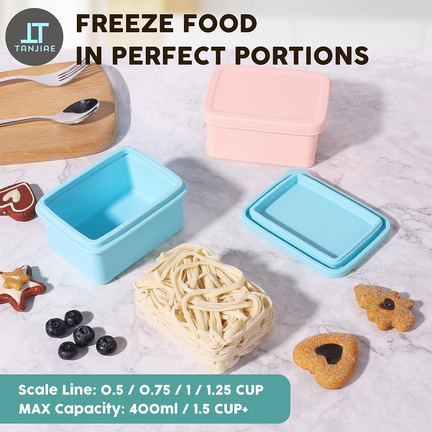 Silicone Snack Containers for Kids, Leak Proof Microwavable Small Lunch Box Containers with Lids for Toddlers, 1 Cup BPA Free Freezer Molds for Soups/Baby Food Storage 13.5oz*2