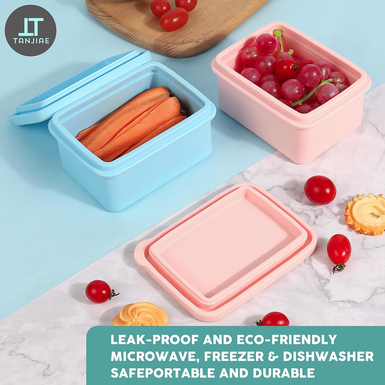 Silicone Snack Containers for Kids, Leak Proof Microwavable Small Lunch Box Containers with Lids for Toddlers, 1 Cup BPA Free Freezer Molds for Soups/Baby Food Storage 13.5oz*2