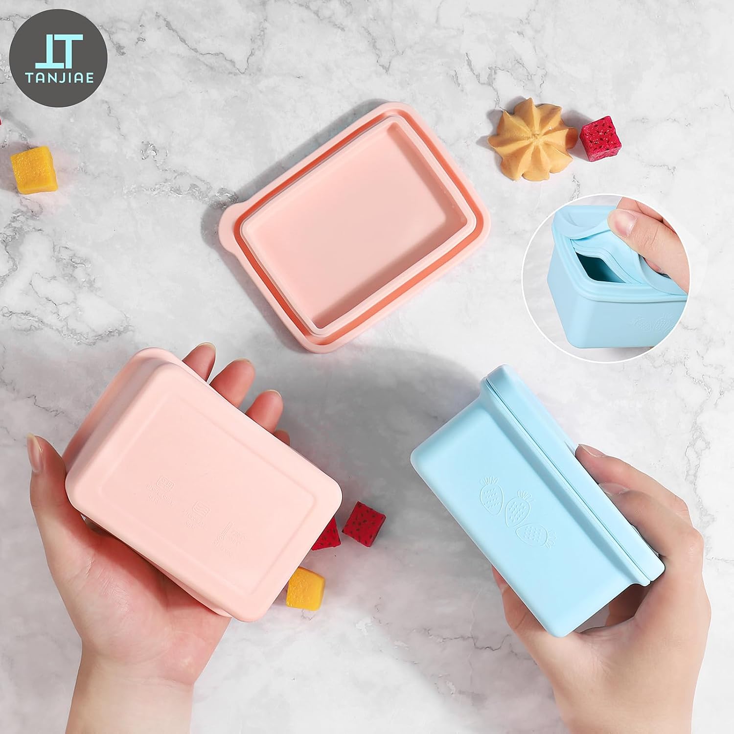 Silicone Snack Containers for Kids, Leak Proof Microwavable Small Lunch Box Containers with Lids for Toddlers, 1 Cup BPA Free Freezer Molds for Soups/Baby Food Storage 13.5oz*2