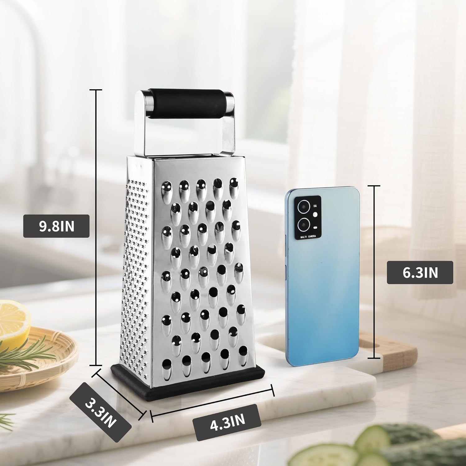 Cheese Grater, Box Grater for Cheese Stainless steel Vegetable Slicer Food Shredder 4-sided Convenience for kitchen