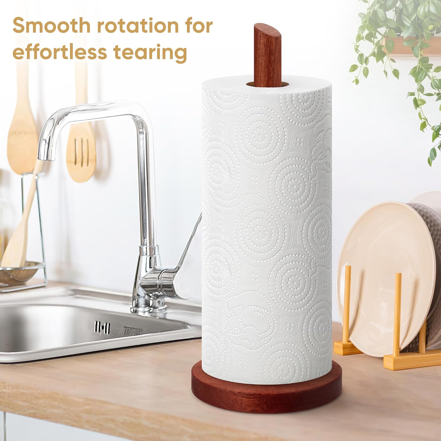 Wooden Paper Towel Holder Countertop - Solid Ebony Paper Towel Dispenser Stand, Walnut