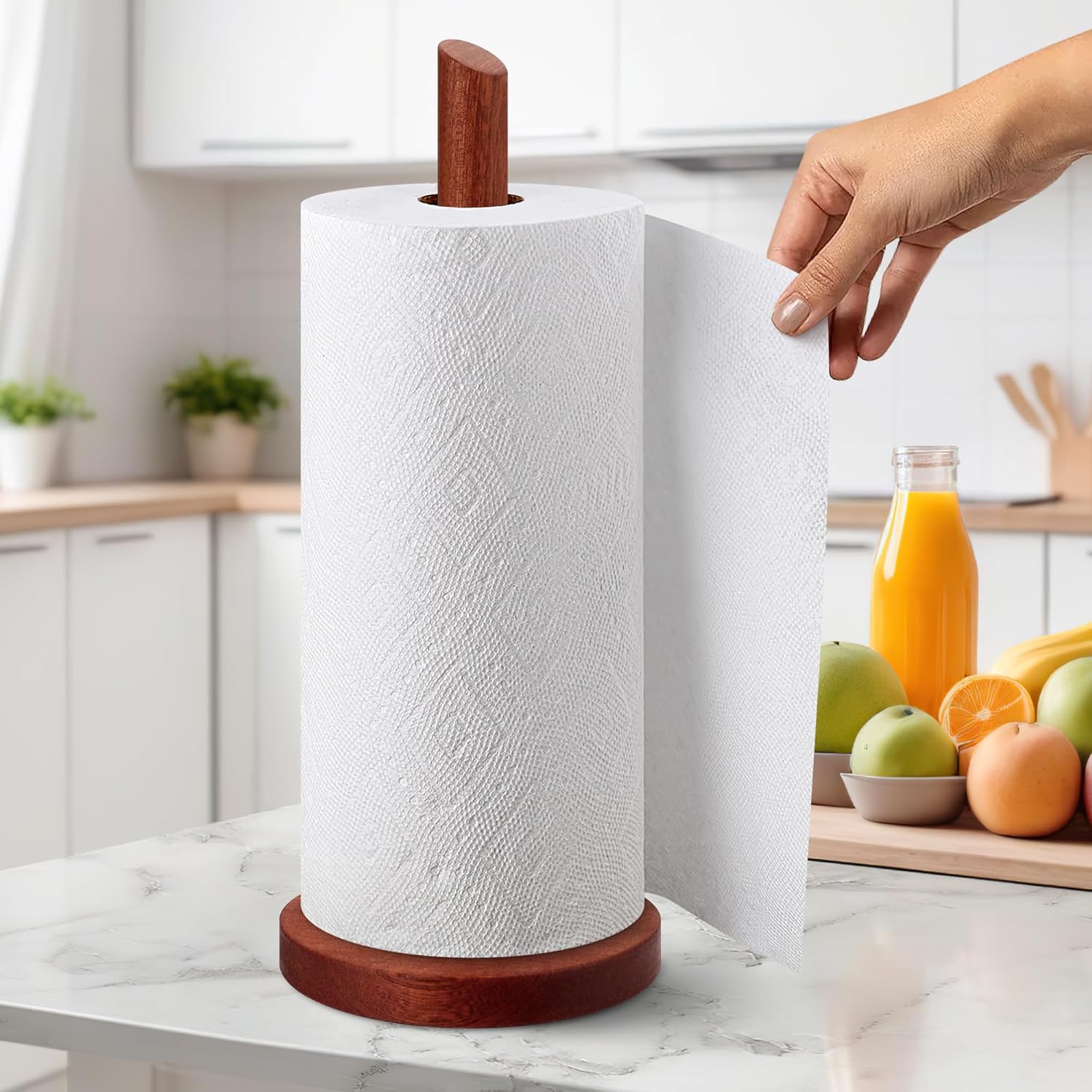 Wooden Paper Towel Holder Countertop - Solid Ebony Paper Towel Dispenser Stand, Walnut