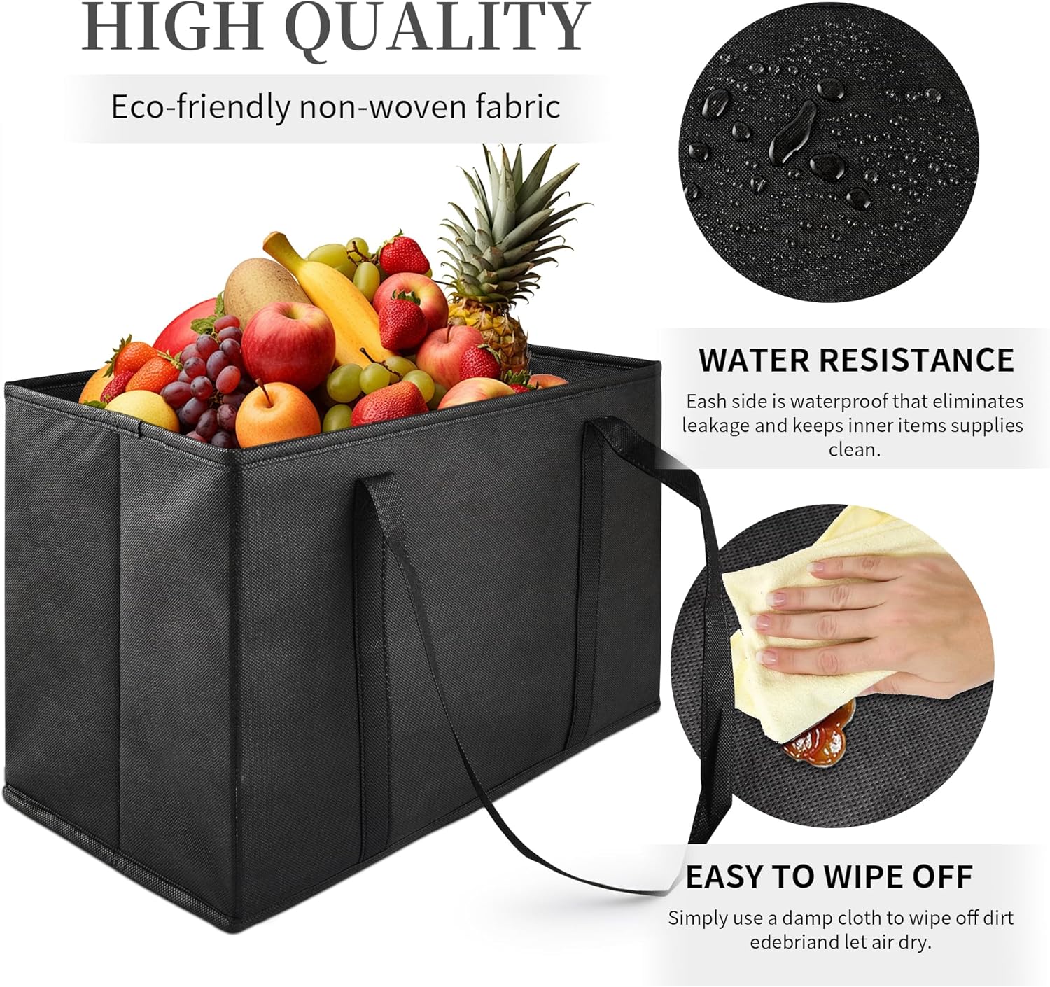 Reusable Grocery Bags, Folding Shopping Bags with reinforced Bottom & Handles, Heavy Duty Reusable Bags for Groceries
