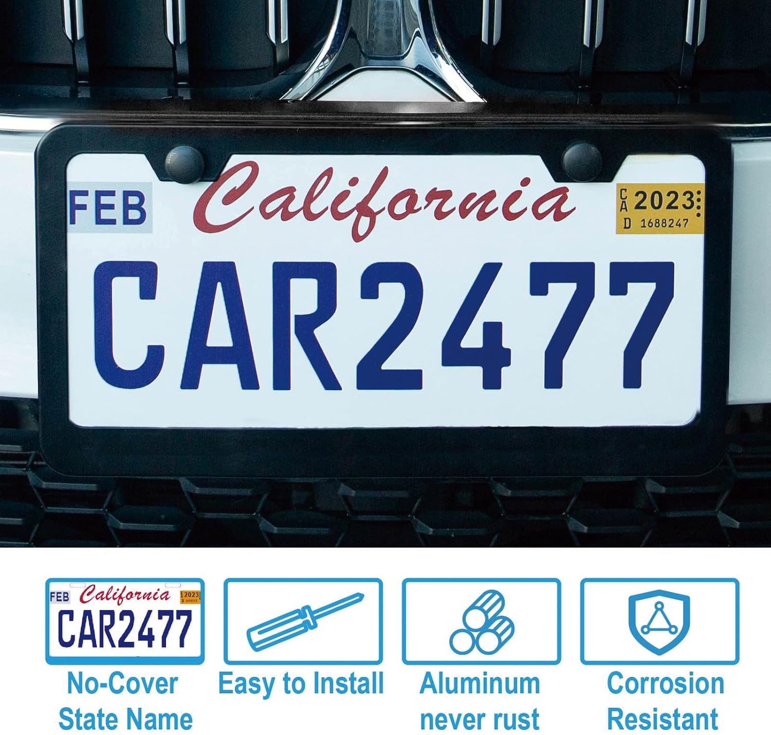 2PCS Matte Black License Plate Frames, 2 Holes Solid Rust-Proof Stainless Steel License Plate Holder, Universal Car License Plate Cover for Women and Man with Screws Accessories