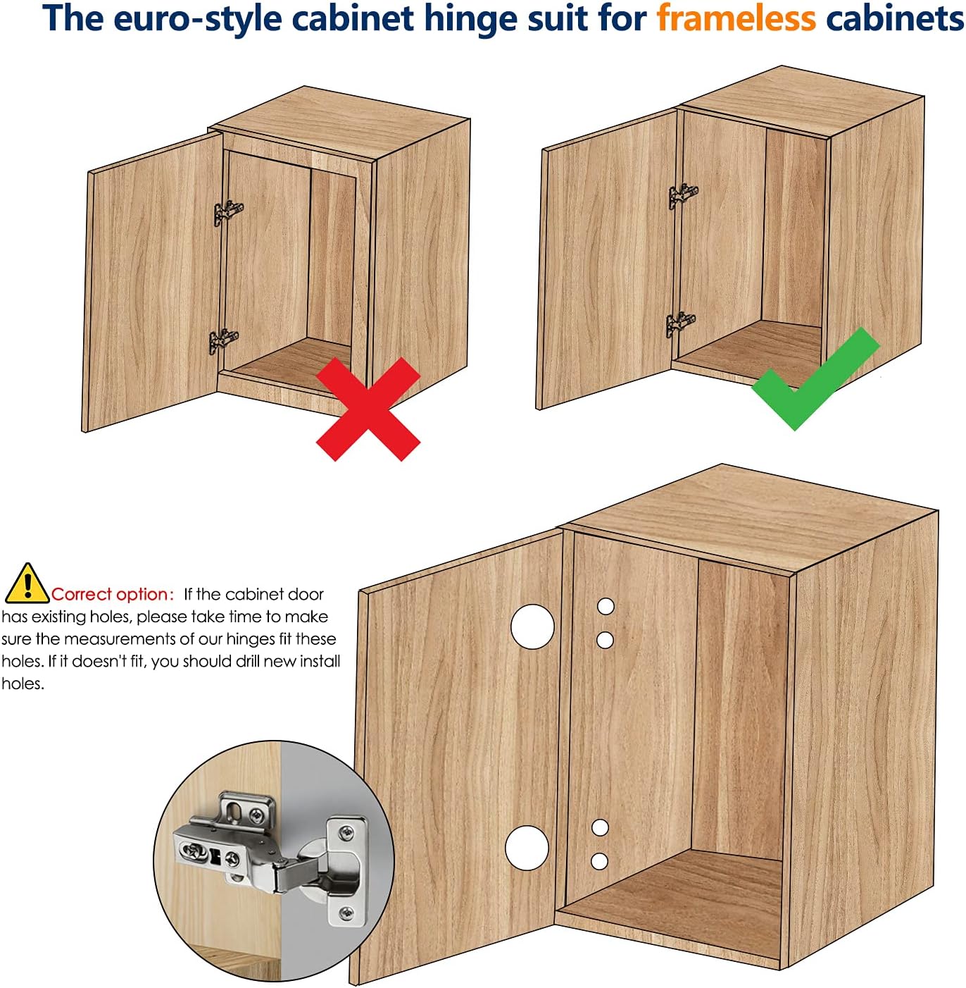 10 Pack 5 Pairs European Kitchen Cabinet Hinges Soft Close Full Overlay Cabinet Door Hinges Heavy-Duty Frameless Adjustable Concealed Cabinet Cup Hinge