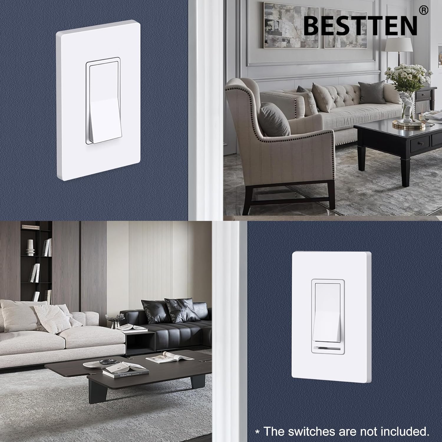 10 Pack of 1-Gang Screwless Wall Plate, USWP6 Gloss Snow White Series, Decorator Outlet Cover, 11.91cm x 7.39cm, Switch Plate Cover for Light Switch, Dimmer, GFCI, USB Receptacle