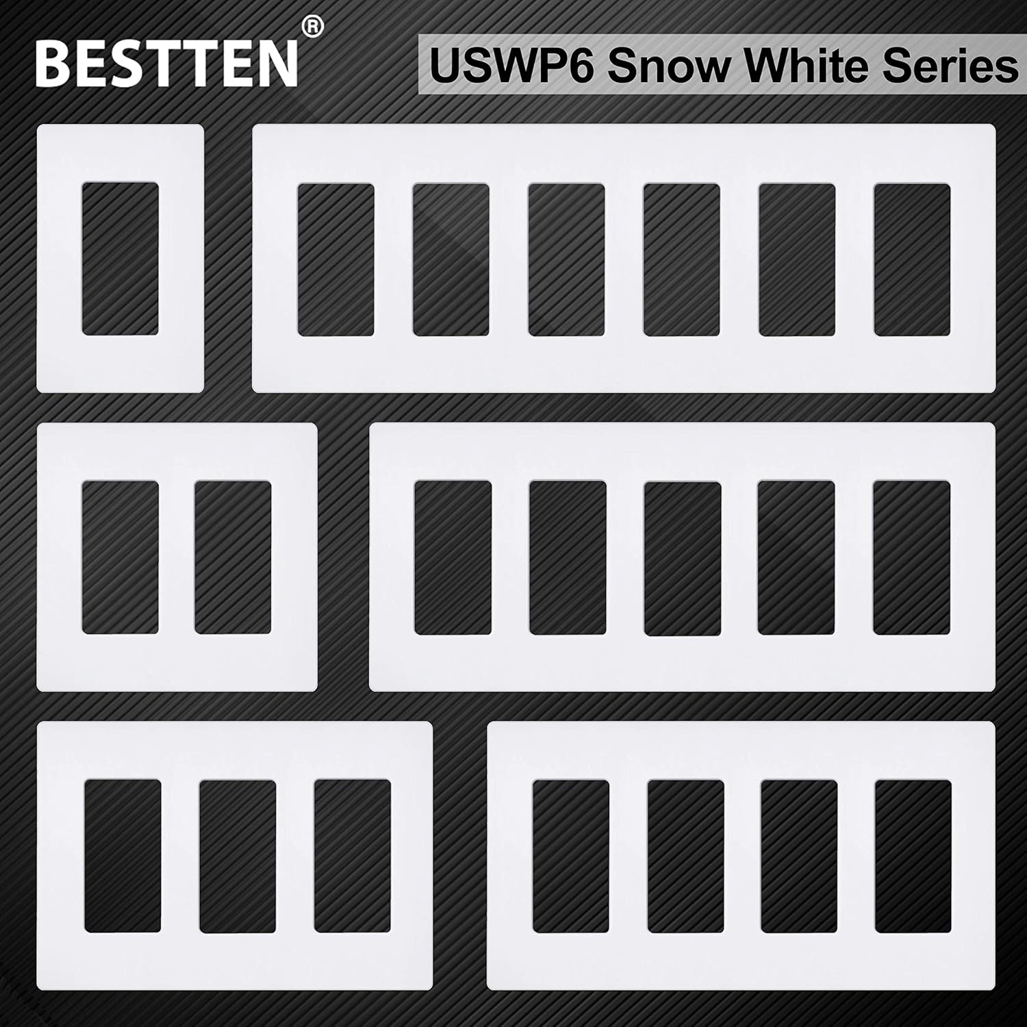 10 Pack of 1-Gang Screwless Wall Plate, USWP6 Gloss Snow White Series, Decorator Outlet Cover, 11.91cm x 7.39cm, Switch Plate Cover for Light Switch, Dimmer, GFCI, USB Receptacle
