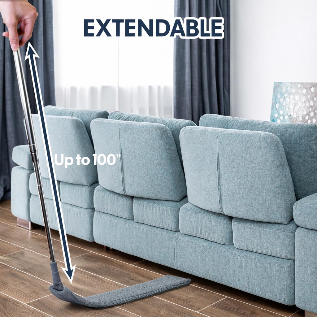 Retractable Gap Dust Cleaner with Extension Pole, Cleaning Tools with 3 Microfiber Dusting Cloths, Extendable Long Handle Duster for Cleaning Under Refrigerator Sofa Furniture Appliance