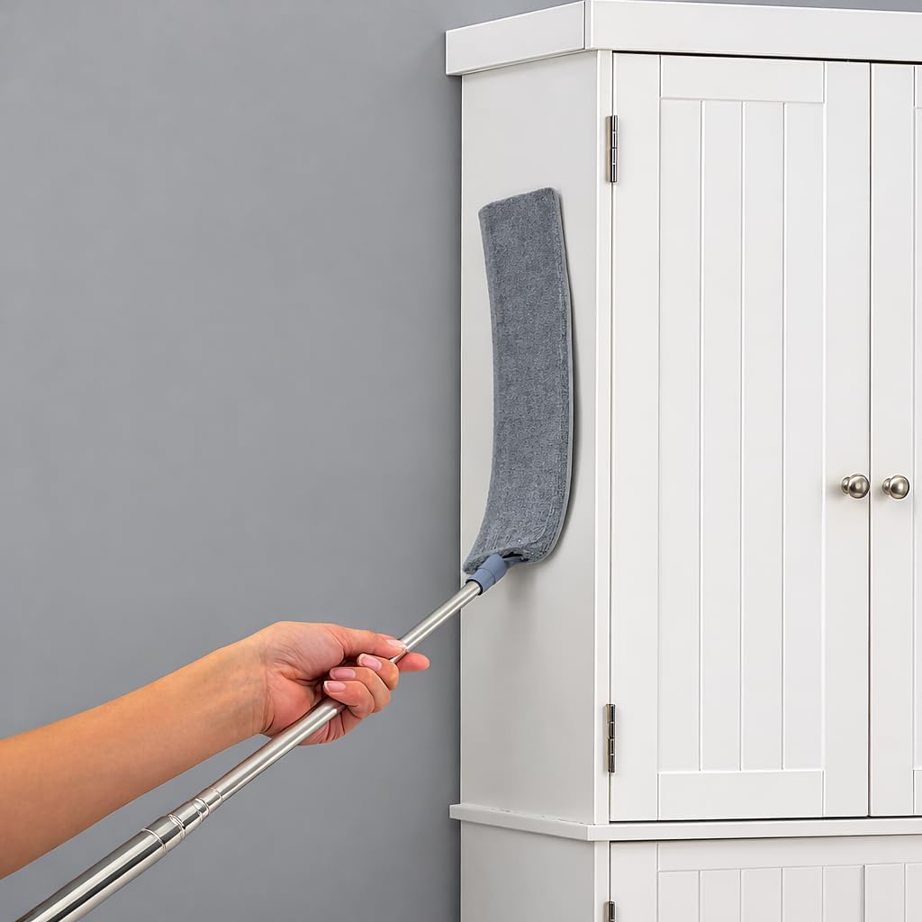 Retractable Gap Dust Cleaner with Extension Pole, Cleaning Tools with 3 Microfiber Dusting Cloths, Extendable Long Handle Duster for Cleaning Under Refrigerator Sofa Furniture Appliance