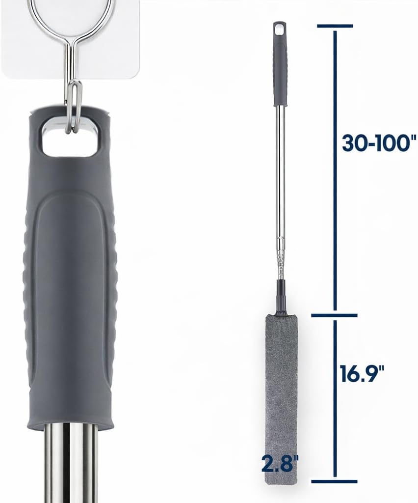 Retractable Gap Dust Cleaner with Extension Pole, Cleaning Tools with 3 Microfiber Dusting Cloths, Extendable Long Handle Duster for Cleaning Under Refrigerator Sofa Furniture Appliance