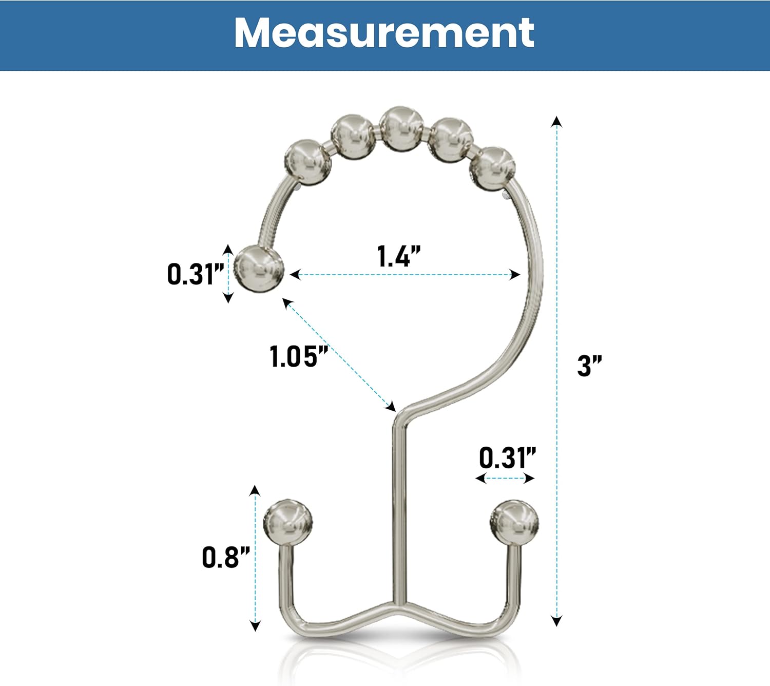 Shower Curtain Hooks Rings 12 Pack, Rust Resistant Double Roller Glide Shower Hooks for Bathroom, Shower Rods and Curtains, Nickel
