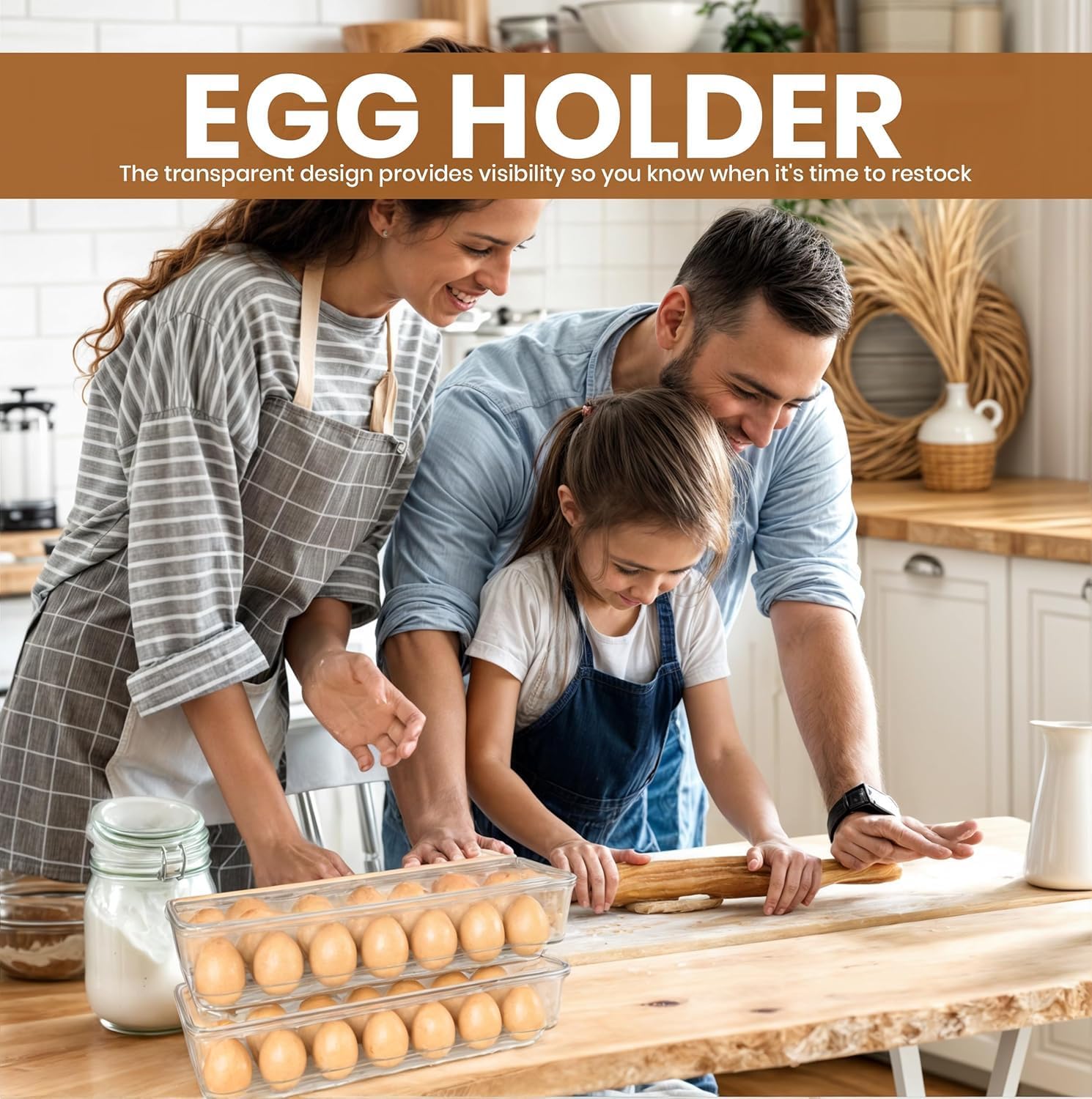 Pack of 2 - Egg Basket for fridge - Egg Holder for Fridge - 14 Egg Container With Lid & Handle, Egg Container For Refrigerator, Stackable Plastic Egg Tray with Lids Clear