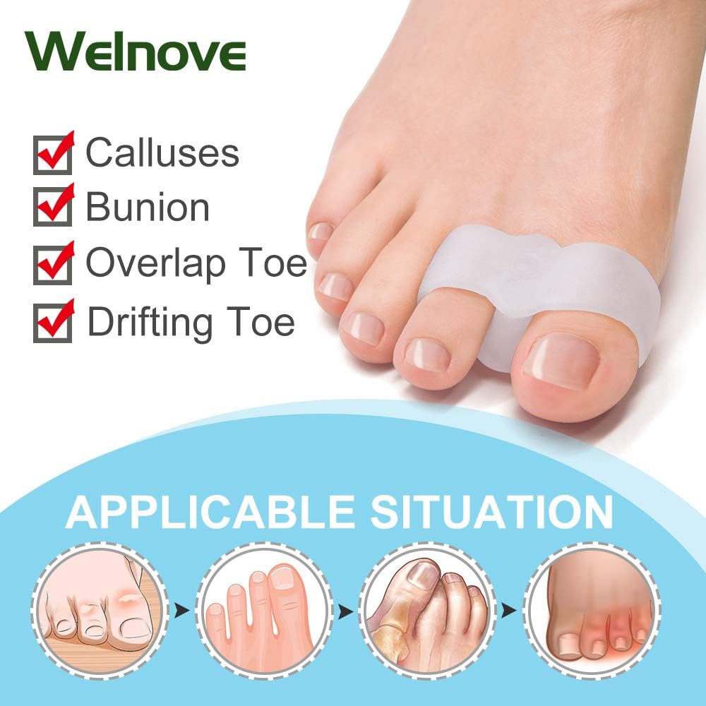 Pack of 12 Bunion Corrector, Toe Separators with 2 Loops, Big Toe Space Suitable for Bunion Pain Relief and Separating Overlapping Toes White