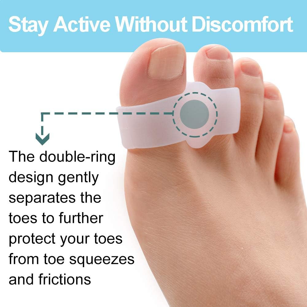 Pack of 12 Bunion Corrector, Toe Separators with 2 Loops, Big Toe Space Suitable for Bunion Pain Relief and Separating Overlapping Toes White