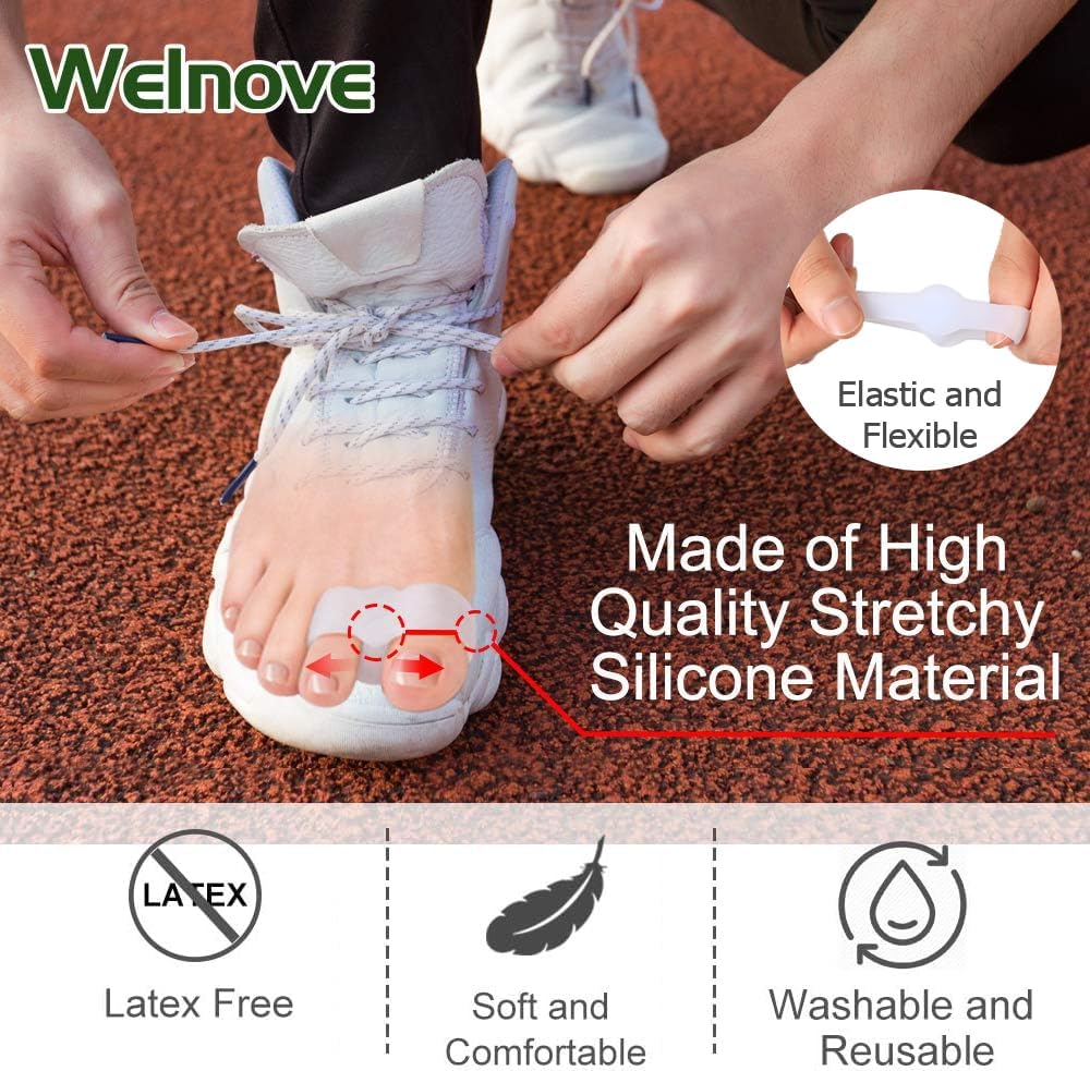 Pack of 12 Bunion Corrector, Toe Separators with 2 Loops, Big Toe Space Suitable for Bunion Pain Relief and Separating Overlapping Toes White