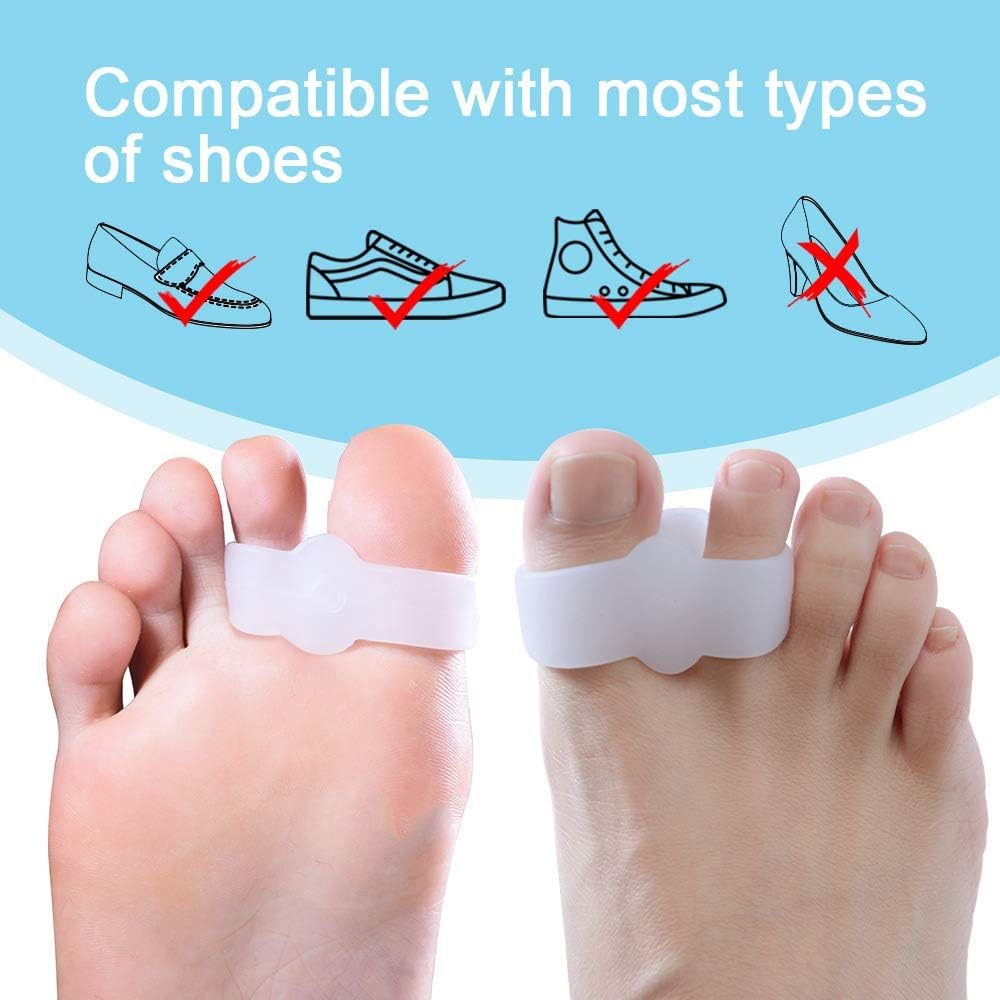 Pack of 12 Bunion Corrector, Toe Separators with 2 Loops, Big Toe Space Suitable for Bunion Pain Relief and Separating Overlapping Toes White