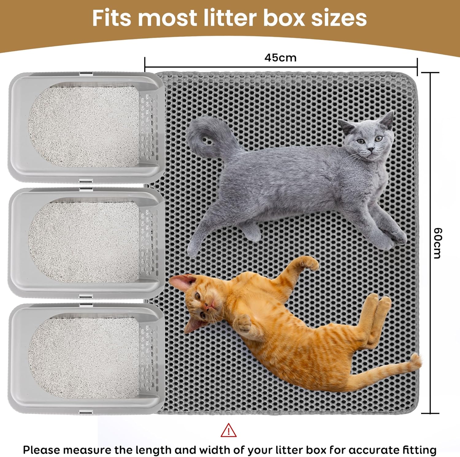Cat Litter Mat ，60x45cm Double-Layer Honeycomb Design, Waterproof & Urine-Proof, Traps Litter to Keep Floors Clean Gray