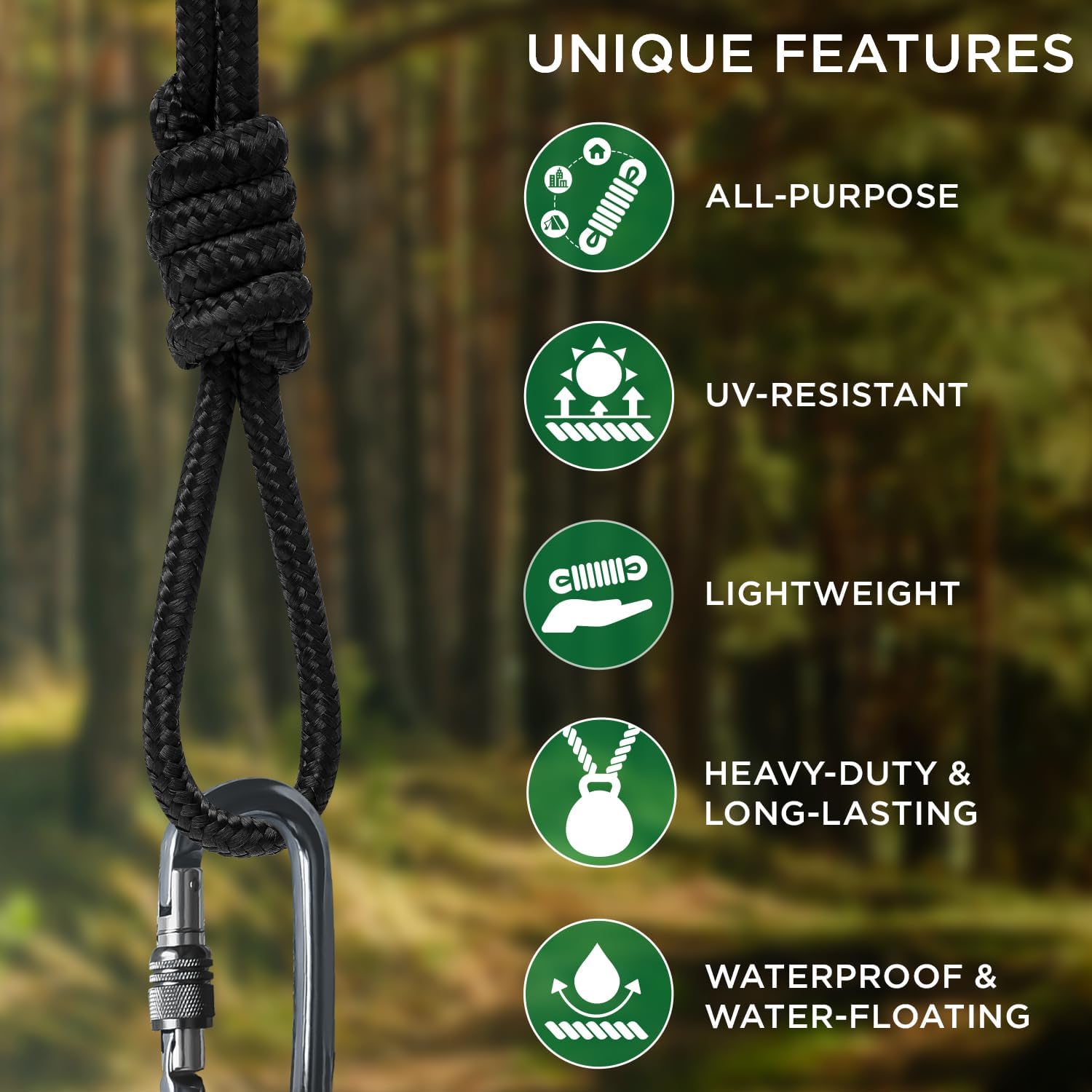 Rope – 1/4” & 3/8” – 90 FT | 150 FT – Strong All-Purpose Utility Rope – Camping, Crafting, Flag Pole, Indoor & Outdoor – Polypropylene Nylon Poly Lightweight Diamond Braided Cord – Black
