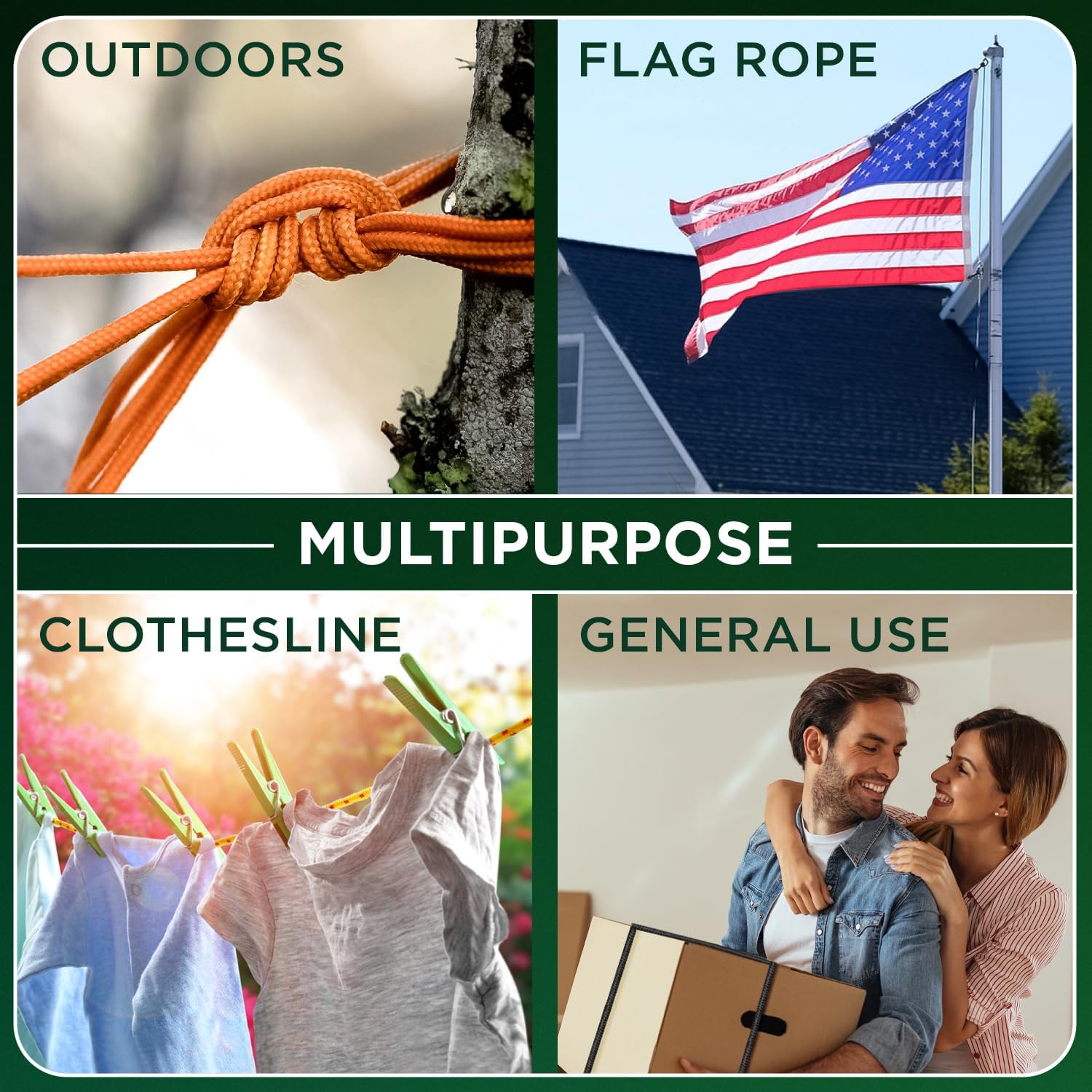 Rope – 1/4” & 3/8” – 90 FT | 150 FT – Strong All-Purpose Utility Rope – Camping, Crafting, Flag Pole, Indoor & Outdoor – Polypropylene Nylon Poly Lightweight Diamond Braided Cord – Black