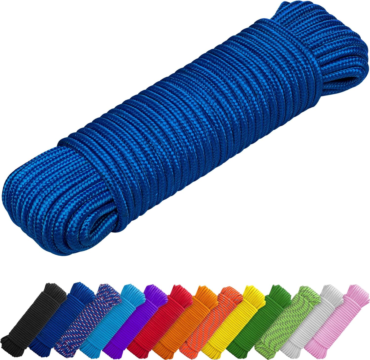 Rope – 90 Feet x 1/4 Inch 7mm – Blue – Strong All-Purpose Utility Rope – Camping, Crafting, Flag Pole, Indoor & Outdoor – Polypropylene Nylon Poly Lightweight Diamond Braided Cord
