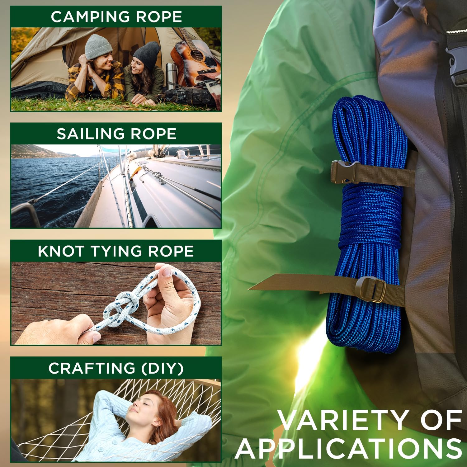 Rope – 90 Feet x 1/4 Inch 7mm – Blue – Strong All-Purpose Utility Rope – Camping, Crafting, Flag Pole, Indoor & Outdoor – Polypropylene Nylon Poly Lightweight Diamond Braided Cord