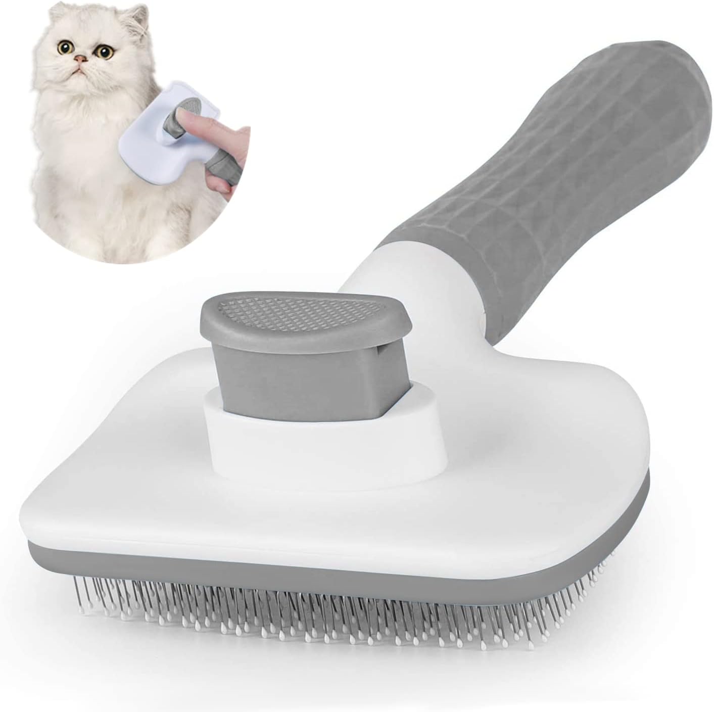 Cat Dog Brush for shedding,Pet Grooming Brush for Cats Dogs Massage,Shedding Brush for Short or Long Hair,Self Cleaning Slicker Brush,Easy to Removes Loose Undercoat, Tangled Hair grey