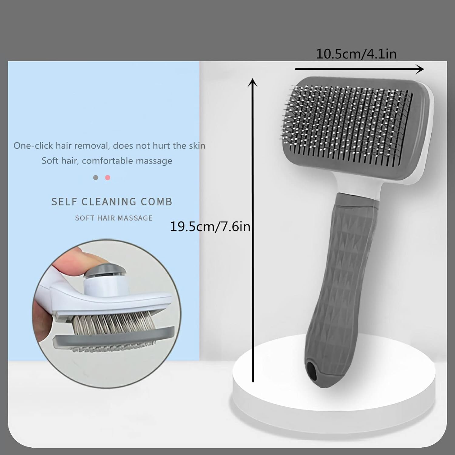 Cat Dog Brush for shedding,Pet Grooming Brush for Cats Dogs Massage,Shedding Brush for Short or Long Hair,Self Cleaning Slicker Brush,Easy to Removes Loose Undercoat, Tangled Hair grey