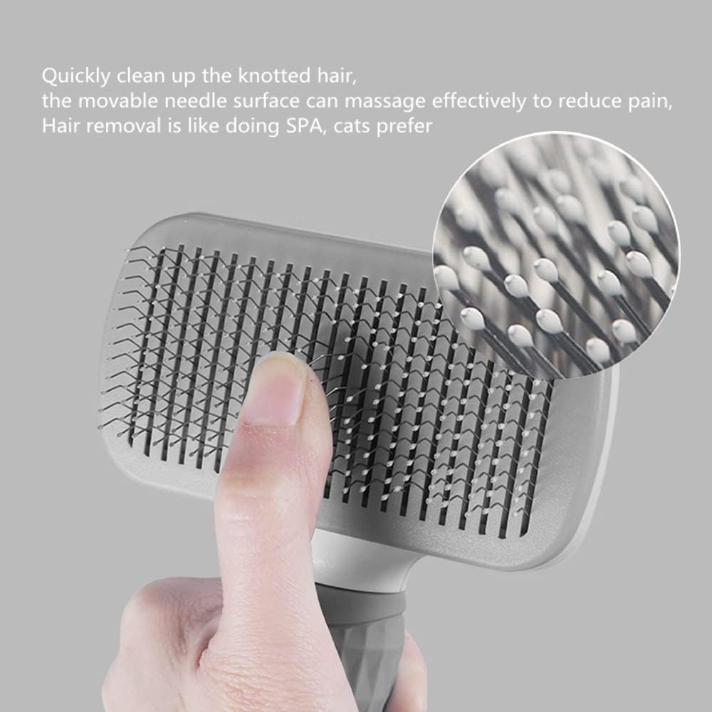 Cat Dog Brush for shedding,Pet Grooming Brush for Cats Dogs Massage,Shedding Brush for Short or Long Hair,Self Cleaning Slicker Brush,Easy to Removes Loose Undercoat, Tangled Hair grey