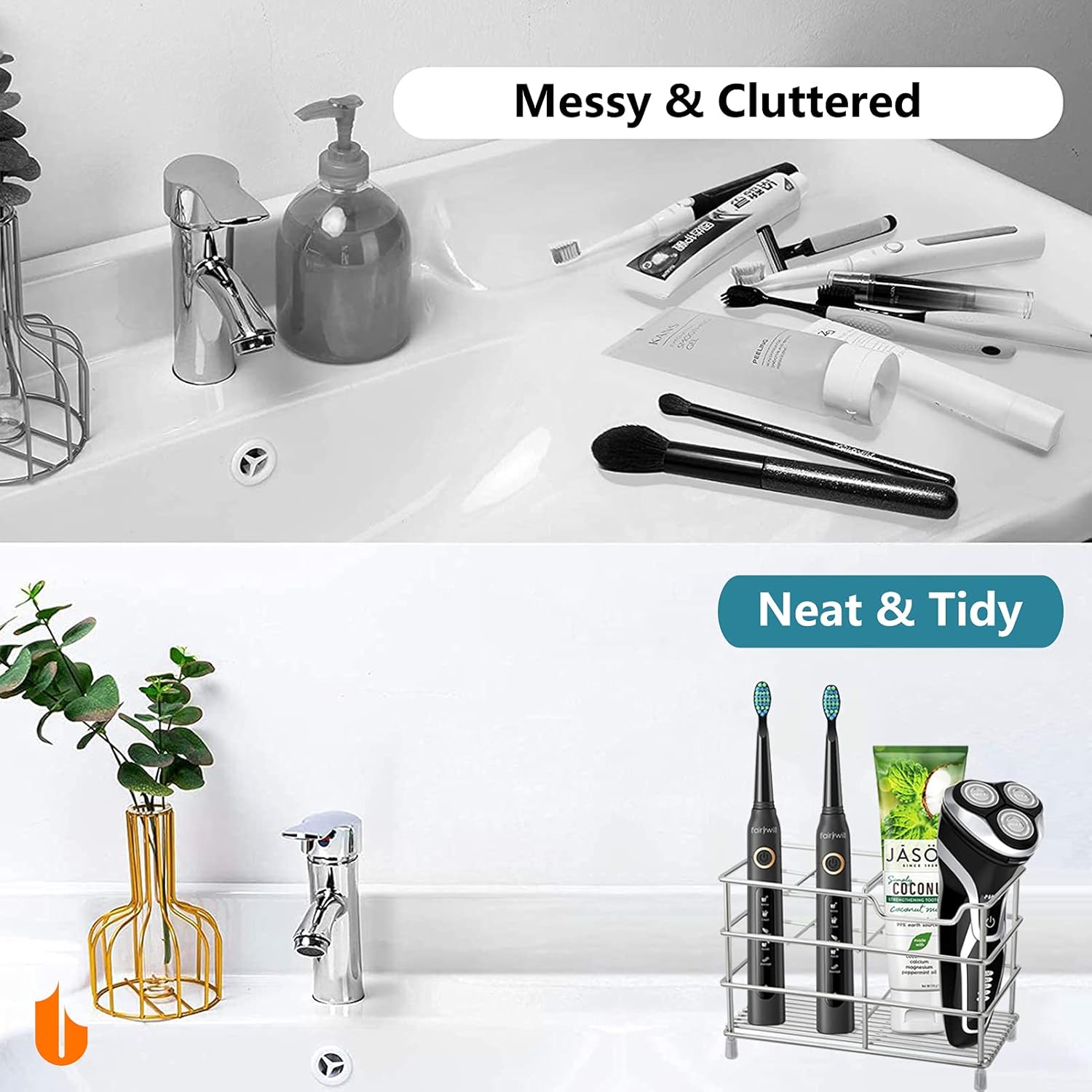 304 Stainless Steel Bathroom Toothbrush Holder Toothpaste Holder Stand Bathroom Accessories Organizer Black, Small